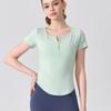 Conjunto de Yoga Versátil com Gola Polo Aberta Camiseta Feminina Verão Roupa Externa Macia Respirável Elástica Ajustada Conjunto de Yoga Top de Manga Curta