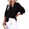 2026 Moda Europeia e Americana Transfronteiriça Estilo Primavera e Outono Blusa Plissada com Botão Manga Longa Cor Sólida Camisa Feminina Top Pulôver Solto