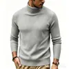 Suéter Masculino 2026 Outono/Inverno Novo Europeu e Americano Gola Alta Cor Sólida Listrado Slim Fit Tricô Suéter Quente Camada de Base
