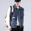 Colete Jeans Masculino Primavera e Verão Colete Solto Sem Mangas Moda Masculina Versátil Bonito Cor Sólida Colete Jaqueta Jeans