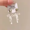 "Romance de Primavera" Brincos de Pérolas com Laço Rosa e Branco, Brincos Únicos de Primavera e Verão, Brincos Novo Estilo 2024