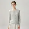 Cárdigan de punto para mujer con cuello redondo, mezcla de seda y cachemira, chaqueta de manga larga con botones de perla, diseño calado, capa interior de color liso