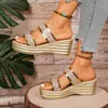 Sandalias de Tacón Alto con Tira en Y y Suelas Gruesas, Comercio Exterior Tacón de Cuña 0H, Nuevas Sandalias de Moda para Mujer Talla Grande, Transfronterizo, Talla 13, Piel Sintética Dorada