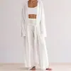 Conjunto de Três Peças Transfronteiriço Novo Calça com Suspensório de Malha Branca de Manga Longa Venda por Atacado Transfronteiriça Especial Pijamas e Roupas de Casa