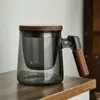 Infusor de chá de vidro com alça lateral, xícara de três peças, alto borossilicato, separação de chá e água, xícara de chá com tampa, xícara para chá de flores, conjunto de chá