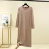 Vestido Talla Grande Otoño e Invierno para Mujer Estilo Coreano Manga Larga Falda Larga Cuello Redondo Gordita mm Suelto Ropa de Casa Bata Recta Grupo