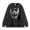 Camiseta con estampado de película nostálgica europea y americana para mujer, camiseta de manga larga para hombre con lavado pesado y efecto desgastado, marca de moda de alta calle americana, otoño transfronterizo