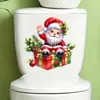 Navidad Dibujos Animados Papá Noel Caja de Regalo Pegatina para Tapa de Inodoro Baño Tapa de Inodoro Atmósfera Festiva Pegatina Decorativa