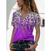 Novidades de Verão 2025 Roupas Femininas Transfronteiriças Europeias e Americanas Desejo Amazon Ebay Gola V Botão Casual Camiseta Estampada para Mulheres