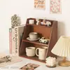 Caja de Almacenamiento de Madera Gabinete Multicapa Escritorio Cosméticos Escritorio de Oficina Estante para Tazas Gran Capacidad Oblicuo Tres Capas