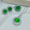 Design Original Pedra Calcedônia Verde Natural Pingente Liso Banhado a Prata Incrustado Comparável ao Jade Pingente de Suéter Unissex