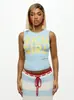 Colete Feminino Verão Europeu e Americano Transfronteiriço Aliexpress Tendência Sexy Sem Mangas Estampado com Letras Gola Redonda Slim