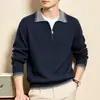 Venda Quente Transfronteiriça Moda Clássica Suéter de Tricô com Zíper Meio e Gola Lapela Masculino Fio Fino Tricô Fio Fino Venda Direta da Fábrica