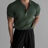 Camisa de Tricô de Manga Curta para Homens com Botões, Padrão Escuro, Estilo Britânico, Corte Slim, Seda Gelada de Verão, Tendência, Comércio Exterior, Atacado Transfronteiriço, Gola Henley