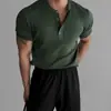 Camisa de Tricô de Manga Curta para Homens com Botões, Padrão Escuro, Estilo Britânico, Corte Slim, Seda Gelada de Verão, Tendência, Comércio Exterior, Atacado Transfronteiriço, Gola Henley