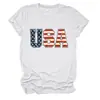 Amazon eBay sitio independiente moda casual mujer bandera de EE. UU. letra cuello redondo manga corta camiseta camisa base para comercio exterior