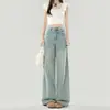 Jeans de Mezclilla Lavado Claro para Mujer 2026 Nuevo Otoño de Este Año Populares Petite Caídos Sueltos Pierna Ancha Pierna Recta Pantalones Largos