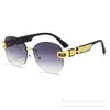 2025 Nuevas Gafas de Sol Sin Montura Europeas y Americanas Transfronterizas Montura Ovalada Moda Lujo Gafas de Sol Redes Sociales Gafas de Sol para Proteger del Sol Venta al por Mayor