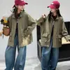 Jaqueta de trabalho para meninas, nova coleção primavera/outono 2026, blusa com capuz casual de corte solto, estilo coreano, fina e moderna, para crianças de tamanho médio a grande