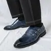 Zapatos de Monje con Hebilla Cruzada Talla Grande Estilo Nuevo Cuatro Estaciones para Hombre Puntera Puntiaguda Casual Negocios Formal Viaje Bajo Tacón Zapatos de Piel