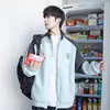Sudadera Deportiva de Cuello Alto Retro Americano Nueva de Primavera y Otoño para Hombre y Mujer con Rayas de Color Contrastante Bordado Chaqueta con Cremallera para Pareja