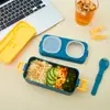 Nueva lonchera de doble capa estilo japonés con caja para salsa para estudiantes y trabajadores de oficina lonchera compartimentada portátil lonchera de plástico