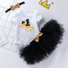 Atacado transfronteiriço ins roupas infantis novo desenho animado aniversário manga curta vestido princesa cor acessório de cabeça conjunto de três peças