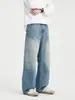 Ropa de Hombre Fengshe / 2026 Primavera y Otoño Nuevo Estilo Americano High Street Retro Jeans Rectos Sueltos con Efecto de Caída y Dobladillos Curvos