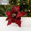 Nova guirlanda de flor de Natal transfronteiriça 26cm veludo bordô folha de flor de Natal artificial pingente de decoração DIY