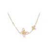 Electrochapado en Oro Real, Collar de Mariposa Hueca Incrustado con Diamantes, Superventas en Xiaohongshu para Mujer, Retro Vintage de Lujo Ligero, Venta al por Mayor de una Pieza