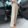 Pantalones de Lana de Cachemira para Mujer Cintura Elástica Pantalones de Punto Otoño Invierno Color Sólido Ropa Exterior Pantalones Casuales Pantalones Rectos de Pierna Ancha Simples