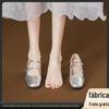 Sapatos Mary Jane Femininos Prata Franceses 2024 Verão Bico Quadrado Sapatilhas Salto Grosso Fivela Cruzada Salto Alto Retrô