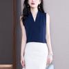 Camisa Diseño de Mujer Sin Mangas Verano Delgada Camisa Blanca Estilo Hong Kong Satén Cuello en V Top