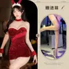 Falda Bodycon de Terciopelo para Otoño e Invierno Año Nuevo Lencería Sexy Chica Conejito Roja Navidad Sin Tirantes Push-Up Lentejuelas Uniforme