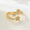 Anillo Abierto de Estrella con Circonita Completa Estilo Dulce Fresco de Lujo Ligero Aleación de Cobre Baño de Oro Real Anillo de Dedo Índice Ajustable de Gama Alta