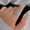 Anel para Mulheres Ins925 Prata Esterlina Tendência Cool Retro Minimalista Ajustável Coração Aberto Dedo Indicador Moda Personalidade
