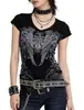 Novedad de verano moda transfronteriza europea y americana patchwork estampado patrón gótico tops para mujer camisetas directo de fábrica