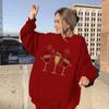 Suéter de mujer de punto cruzado nuevo de AliExpress, hombros descubiertos, talla europea, suéter de cuello redondo con estampado de copas de vino navideñas, hombros descubiertos
