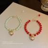 Pulsera vintage de imitación calcedonia de doble capa con campana para mujer, nuevo temperamento, pulsera comodín, diseño de nicho, joyería de mano al por mayor