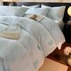 Juego de Cama de Invierno de Cuatro Piezas Espesado con Terciopelo de Leche Tallado de Gama Alta Funda Nórdica de Coral de Doble Cara Sábana Plana Sábana Ajustable