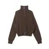 Un cárdigan de punto práctico y elegante de manga larga con cuello alto y mangas raglán, perfecto para mujeres en otoño, con un diseño de doble cremallera