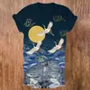 Ropa de mujer transfronteriza, top casual de cuello en V, camiseta de mujer con estampado de grulla de manga corta, diseño de patrón impreso en 3D, hecho a medida, cantidad mínima de pedido una pieza