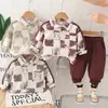 Conjunto de Dos Piezas Camisa Cuadrada de Manga Larga Elegante Nuevo 2025 para Niños Sudadera de Moda Otoño para Bebé Fresca y Moderna