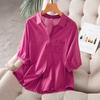 Venda Direta da Fábrica Camisa Feminina de Algodão Puro Multicor com Mangas Três Quartos, Novo Estilo Verão 2026, Top Casual Soltinho com Gola de Lapela
