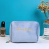 Bolsa de Maquiagem Clutch de Veludo com Zíper Bolsa Cilíndrica Bordada para Armazenamento de Batom Grande Capacidade Estilo Ins Portátil