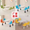 Juego de Mesa y Sillas para Comedor de Cafetería Escolar de Empresa para Personal y Estudiantes, Mesas y Sillas para 4 y 6 Personas, Mesa y Sillas Integradas de Pizarra Comerciales