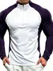Ropa de Entrenamiento Transpirable con Media Cremallera de Comercio Exterior Transfronterizo para Hombres y Mujeres, Manga Larga, Secado Rápido, Camiseta, Primavera y Otoño, Bloques de Color Juveniles, Top de Fitness