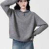 Suéter Cálido de Punto con Cuello de Color Contrastante para Mujer 2026 Nuevo Estilo Otoño e Invierno Estilo Holgado Perezoso Top de Punto con Botones de Cuerno