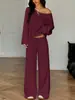 Comércio Exterior Transfronteiriço Estilo Europeu e Americano Manga Longa Ombro a Ombro ou Caído Calça de Perna Larga Comprimento Total Conjunto Casual Sexy Feminino
