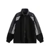 Chaqueta de tres rayas para hombre y mujer, estilo americano de alta calle, chaqueta de cuello alto a rayas, marca de moda para parejas, chaqueta cárdigan color block estilo ins para otoño